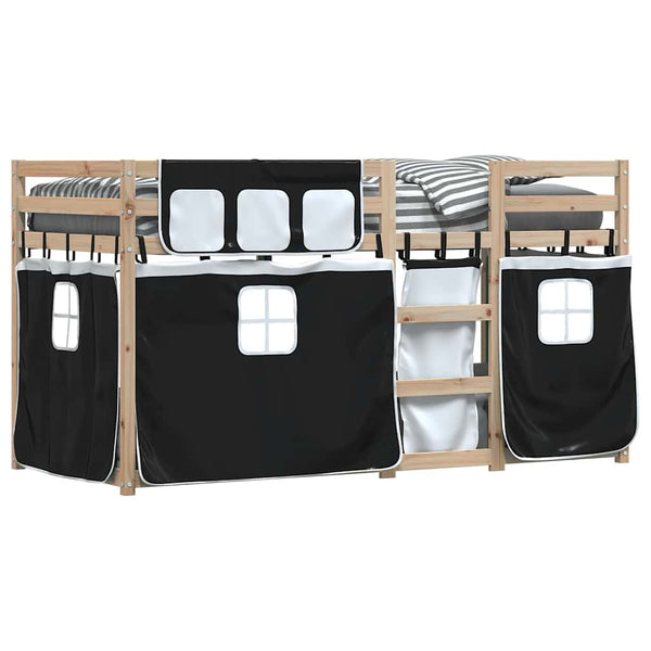 vidaXL Bunk Bed with Curtains White & Black 90x190 cm Pinewood