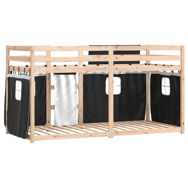 vidaXL Bunk Bed with Curtains White & Black 90x190 cm Pinewood