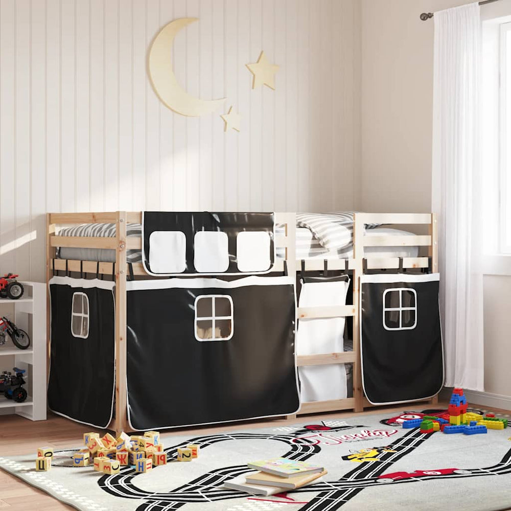 vidaXL Bunk Bed with Curtains White & Black 90x190 cm Pinewood