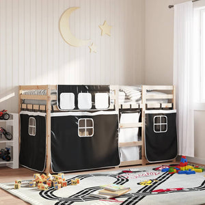 vidaXL Bunk Bed with Curtains White & Black 90x190 cm Pinewood