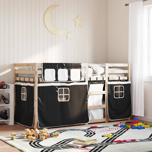 vidaXL Bunk Bed with Curtains White & Black 90x190 cm Pinewood