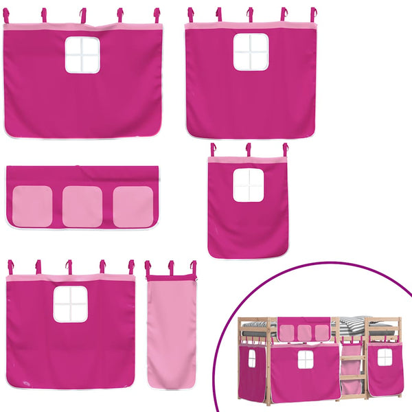 vidaXL Bunk Bed with Curtains Pink 90x190 cm Solid Pine Wood