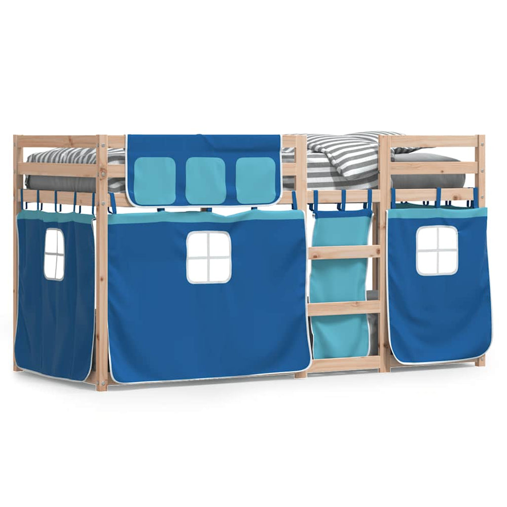 vidaXL Bunk Bed with Curtains Blue 75x190 cm Solid Pine Wood