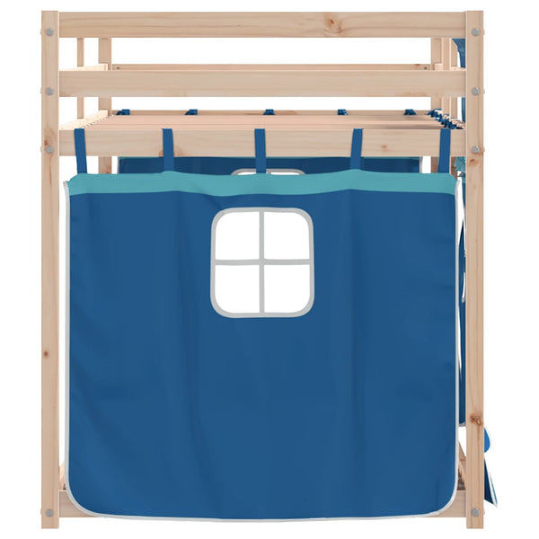 vidaXL Bunk Bed with Curtains Blue 75x190 cm Solid Pine Wood