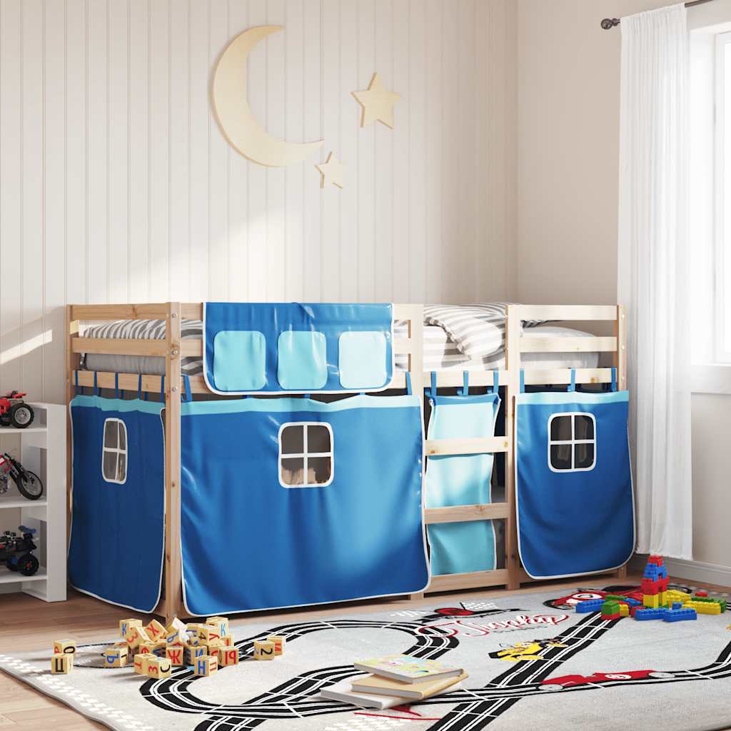 vidaXL Bunk Bed with Curtains Blue 75x190 cm Solid Pine Wood