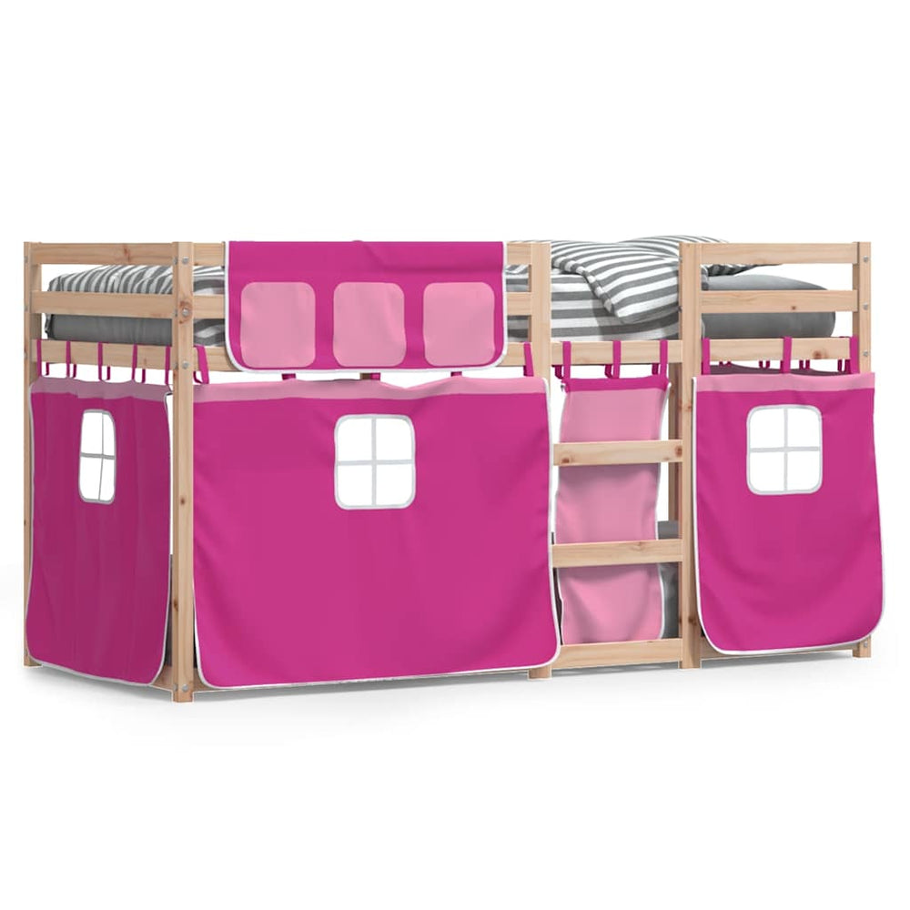 vidaXL Bunk Bed with Curtains Pink 75x190 cm Solid Pine Wood