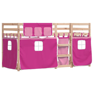 vidaXL Bunk Bed with Curtains Pink 75x190 cm Solid Pine Wood