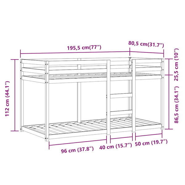 vidaXL Bunk Bed with Curtains Pink 75x190 cm Solid Pine Wood