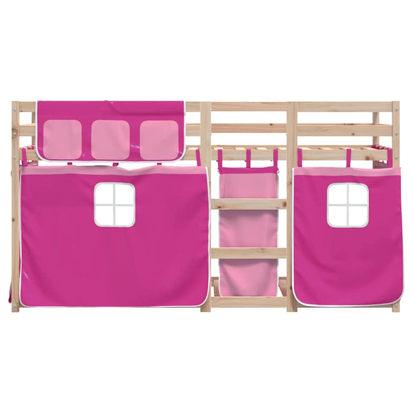 vidaXL Bunk Bed with Curtains Pink 75x190 cm Solid Pine Wood