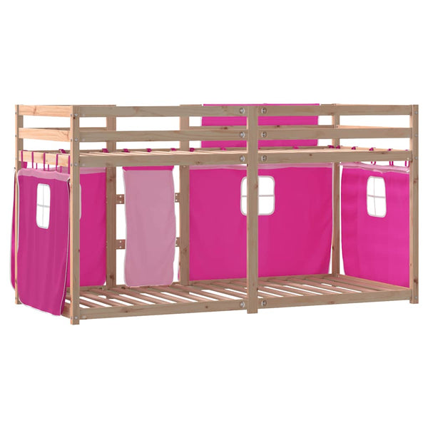 vidaXL Bunk Bed with Curtains Pink 75x190 cm Solid Pine Wood