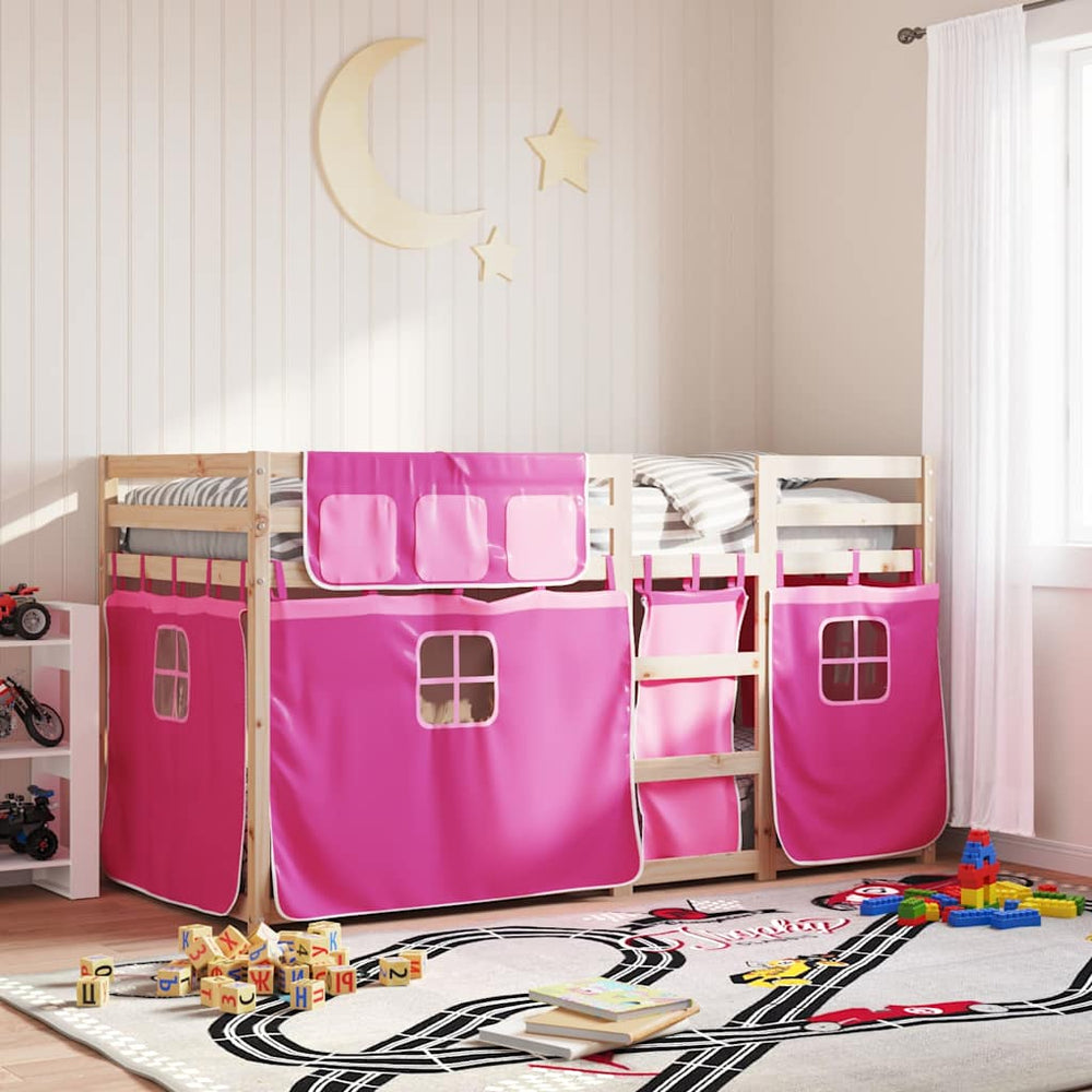 vidaXL Bunk Bed with Curtains Pink 75x190 cm Solid Pine Wood