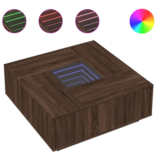 vidaXL Coffee Table with Infinity LED Brown Oak-Look 100x100x40 cm