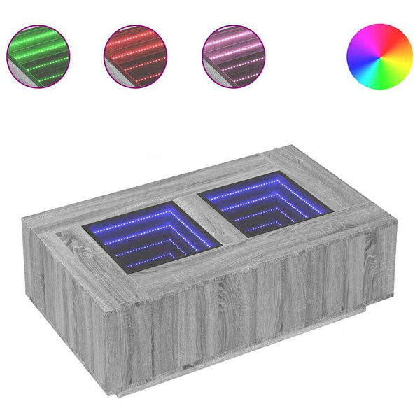vidaXL Coffee Table with Infinity LED Sonoma Grey 116x69x40 cm