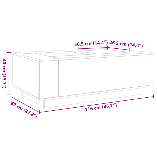 vidaXL Coffee Table with Infinity LED Sonoma Grey 116x69x40 cm