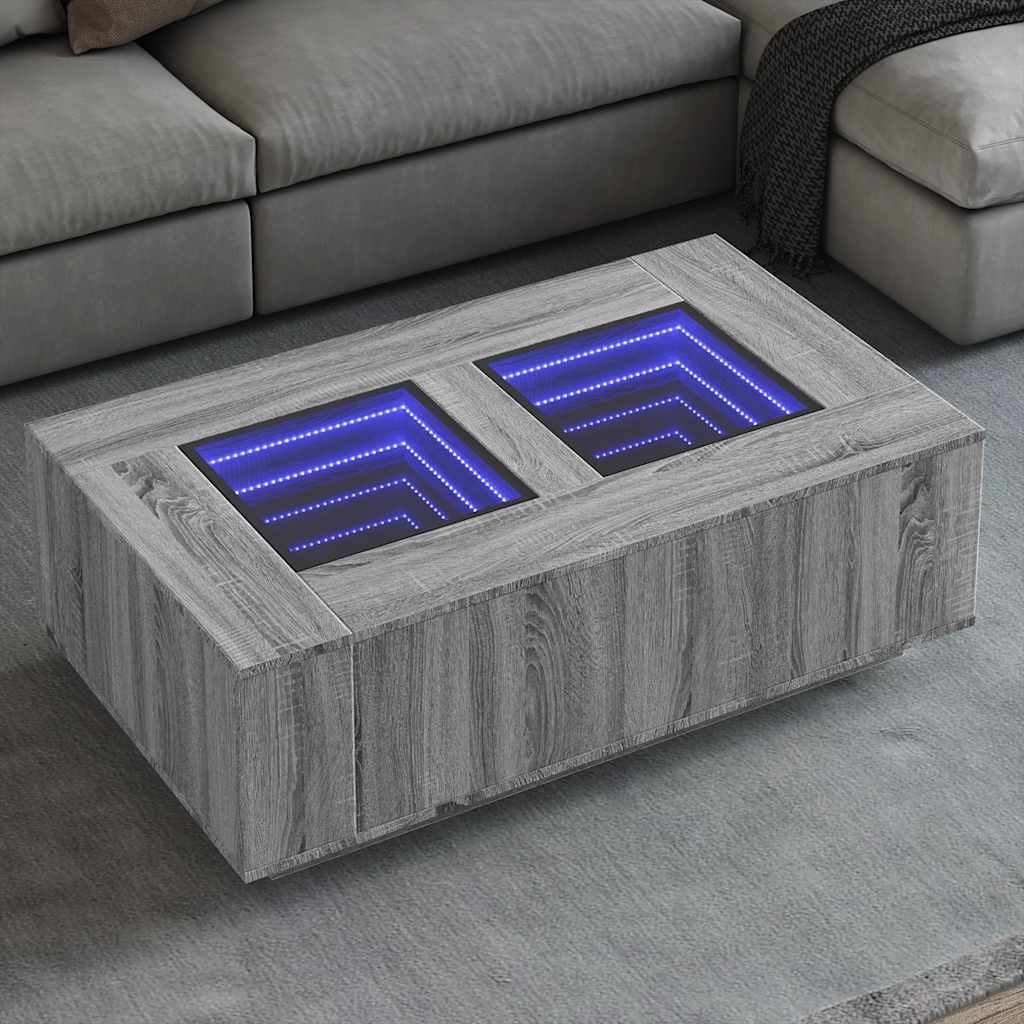 vidaXL Coffee Table with Infinity LED Sonoma Grey 116x69x40 cm