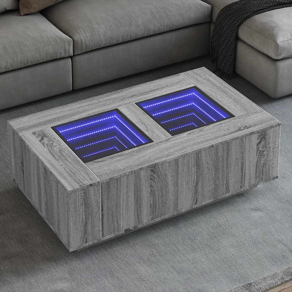 vidaXL Coffee Table with Infinity LED Sonoma Grey 116x69x40 cm