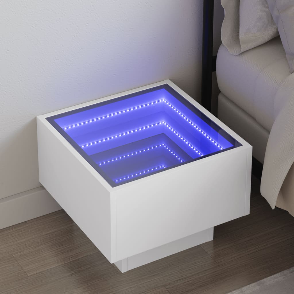 vidaXL Nightstand with Infinity LED White 40x40x30 cm