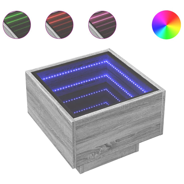vidaXL Infinity LED Bedside Table Sonoma Grey 40x40x30 cm