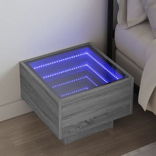 vidaXL Infinity LED Bedside Table Sonoma Grey 40x40x30 cm