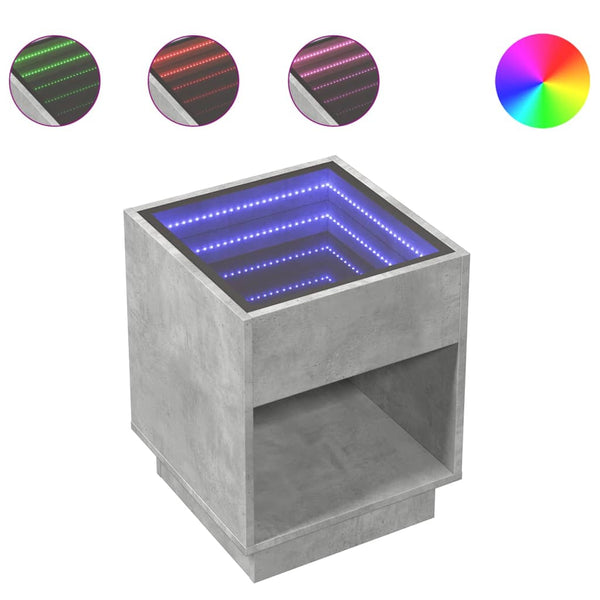 vidaXL Nightstand with Infinity LED Concrete Grey 40x40x50 cm