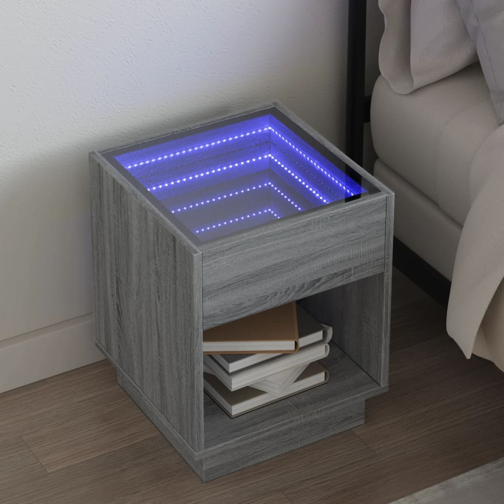 vidaXL Nightstand with Infinity LED Gray Sonoma 40x40x50 cm