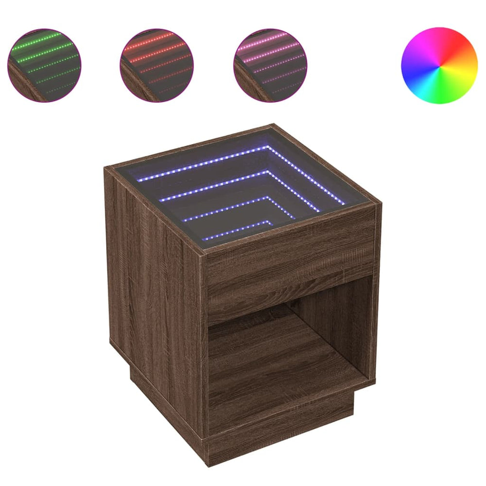 vidaXL Nightstand with Infinity LED Brown Oak-Look 40x40x50 cm