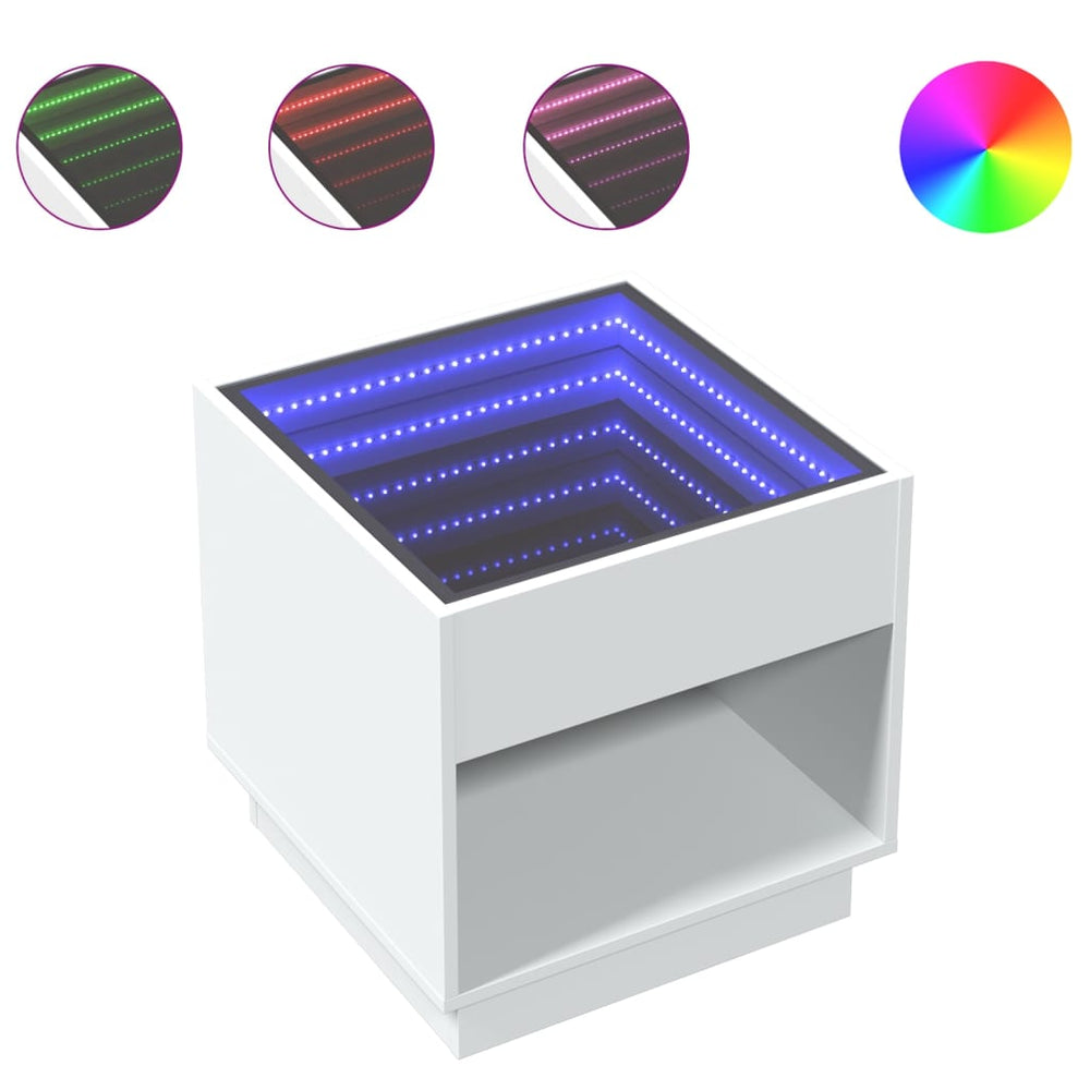 vidaXL Nightstand with Infinity LED White 50x50x50 cm