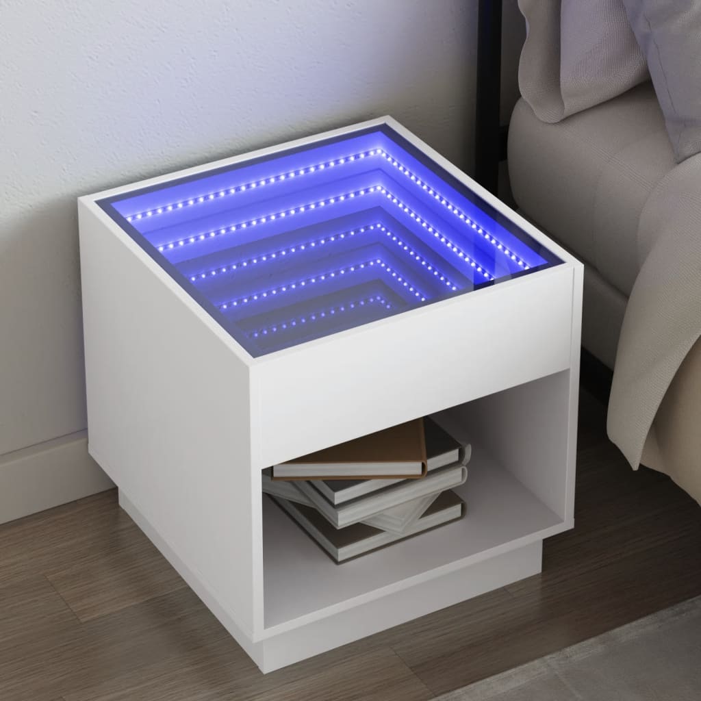 vidaXL Nightstand with Infinity LED White 50x50x50 cm