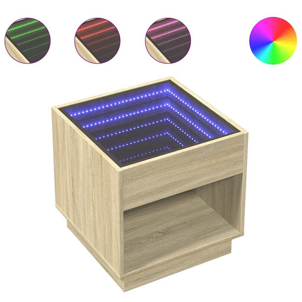 vidaXL Nightstand with Infinity LED Sonoma Oak 50x50x50 cm