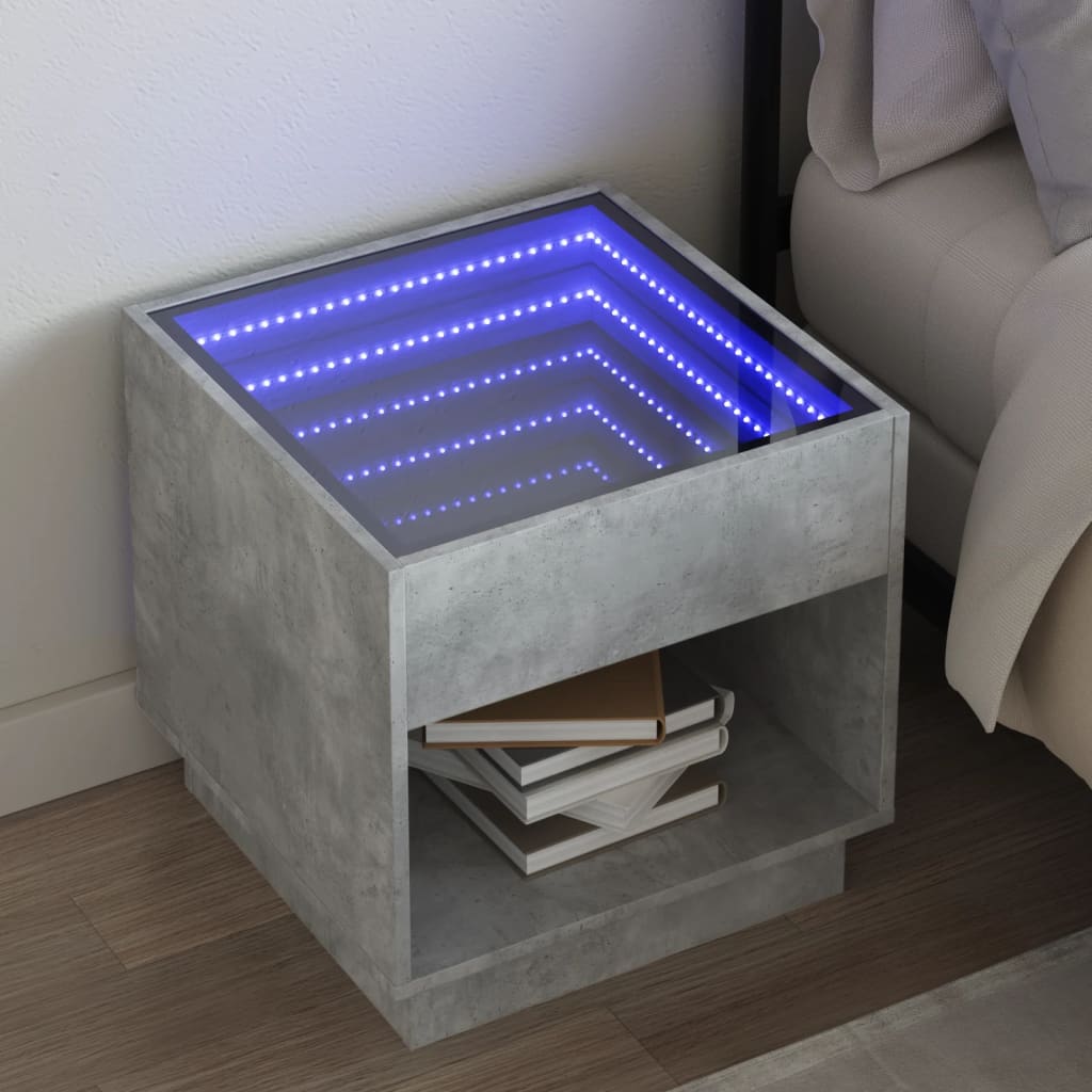 vidaXL Nightstand with Infinity LED Concrete Grey 50x50x50 cm