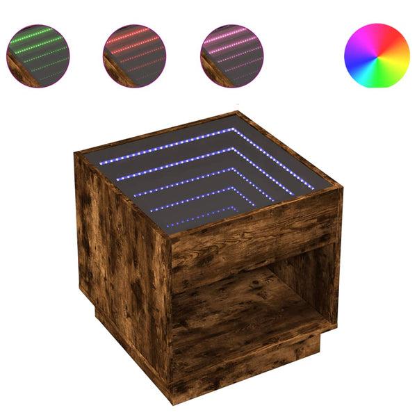 vidaXL Nightstand with Infinity LED Smoked Oak 50x50x50 cm