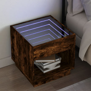 vidaXL Nightstand with Infinity LED Smoked Oak 50x50x50 cm
