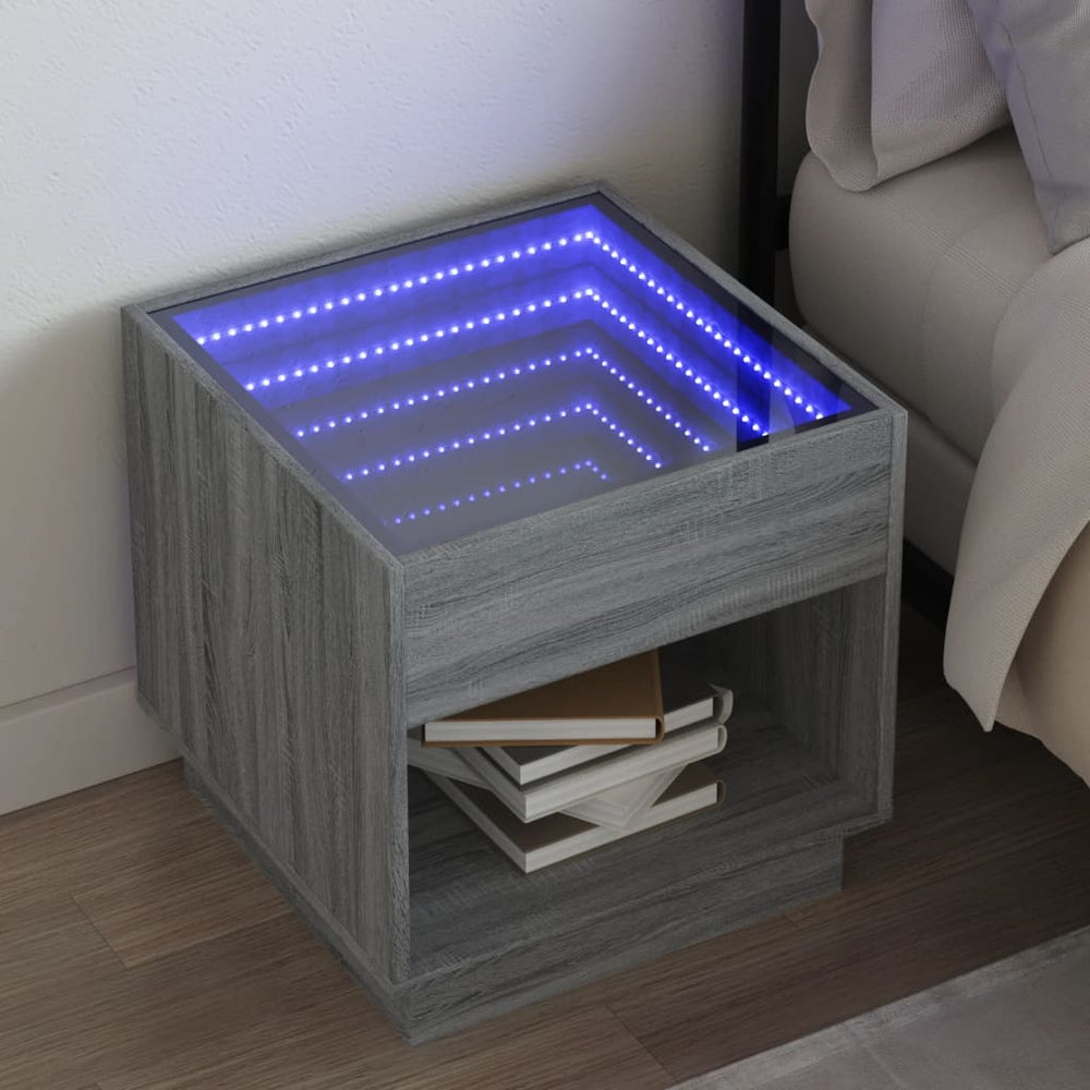 vidaXL Nightstand with Infinity LED Gray Sonoma 50x50x50 cm