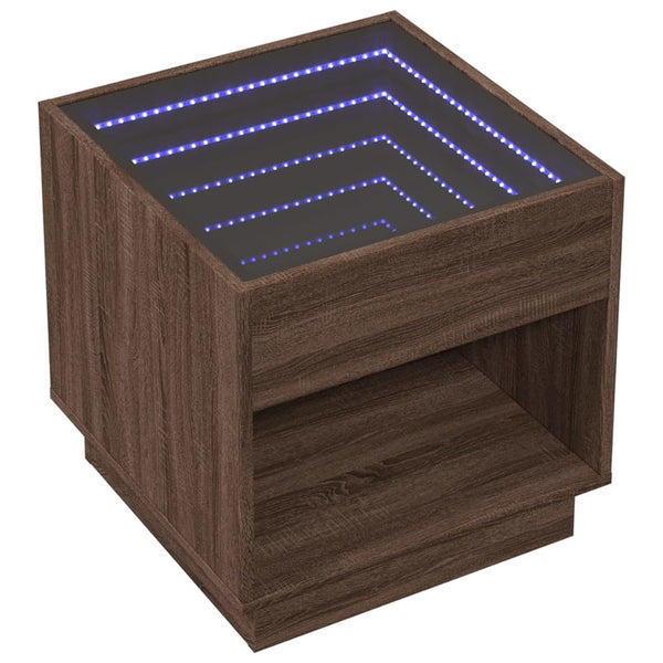 vidaXL Nightstand with Infinity LED Brown Oak-Look 50x50x50 cm