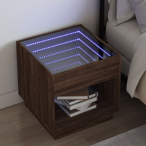 vidaXL Nightstand with Infinity LED Brown Oak-Look 50x50x50 cm