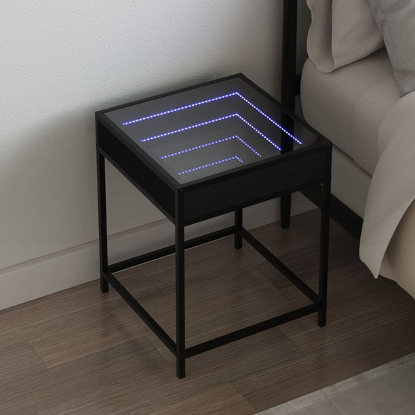 vidaXL Nightstand with Infinity LED Black 40x40x51 cm