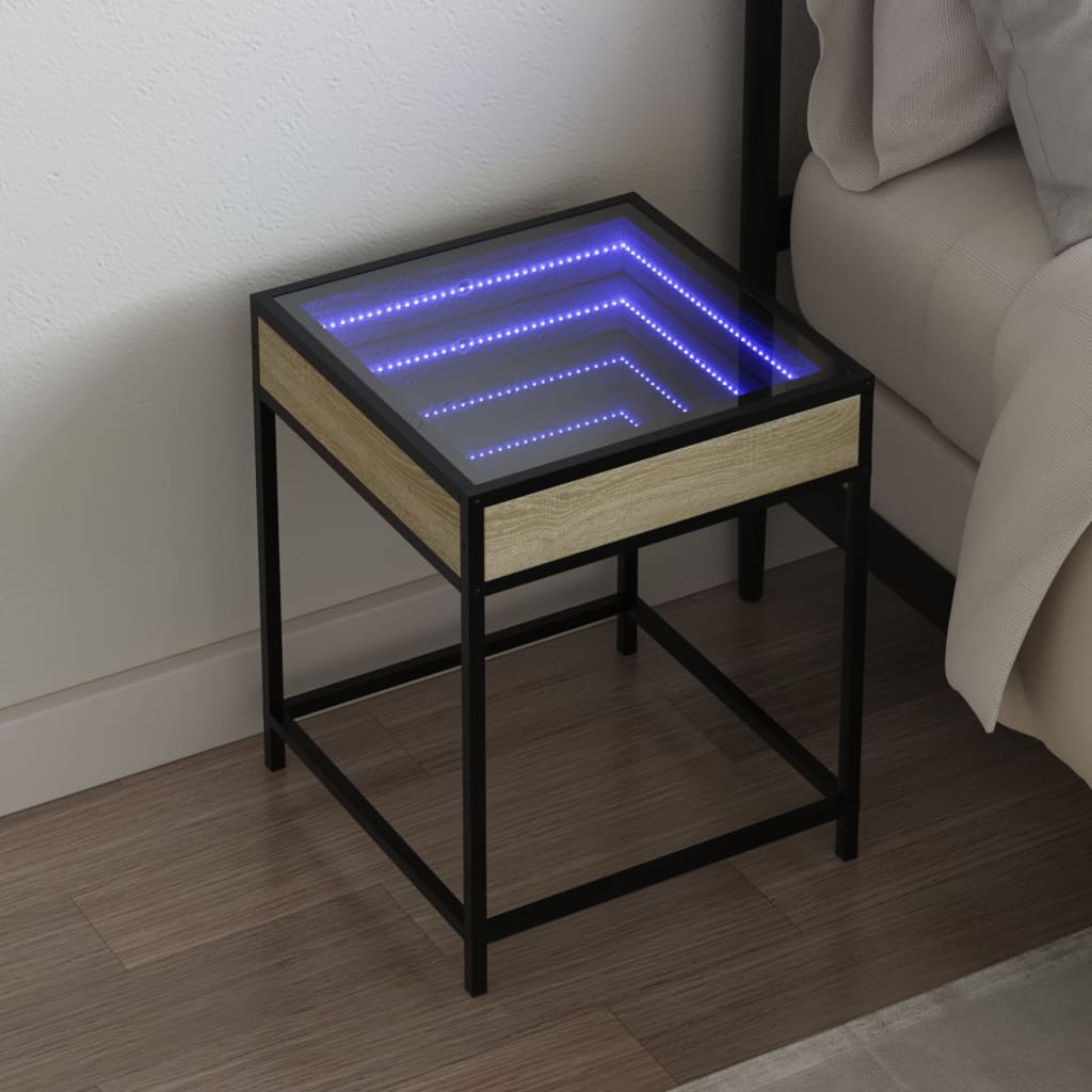 vidaXL Infinity LED Nightstand Sonoma Oak 40x40x51 cm