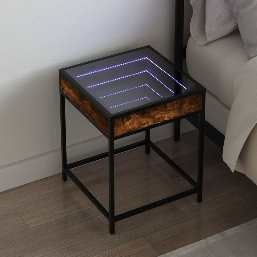 vidaXL Nightstand with Infinity LED Smoked Oak 40x40x51 cm
