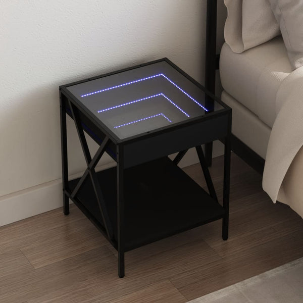 vidaXL Nightstand with Infinity LED Black 40x40x49 cm