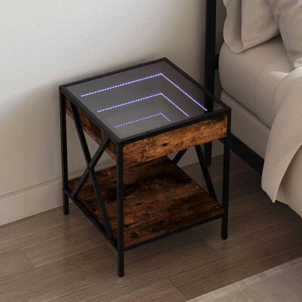 vidaXL Nightstand with Infinity LED Smoked Oak 40x40x49 cm