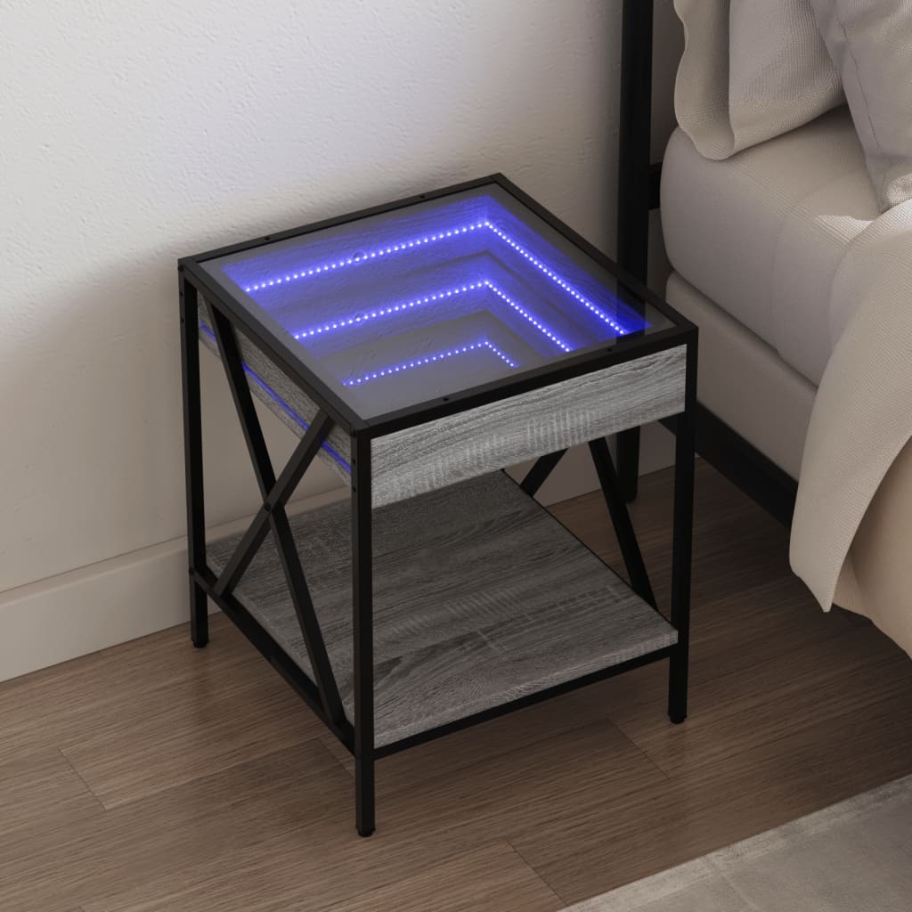 vidaXL Nightstand with Infinity LED Gray Sonoma 40x40x49 cm