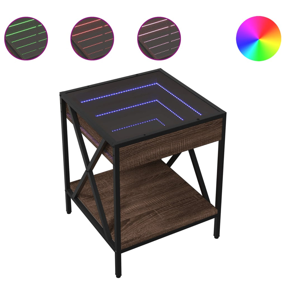 vidaXL Nightstand with Infinity LED Brown Oak Look 40x40x49 cm