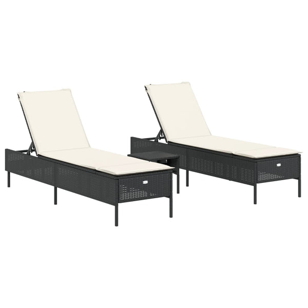 vidaXL 3-Piece Sun Lounger Set with Cushion Black Poly Rattan