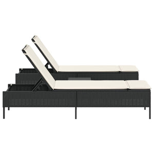 vidaXL 3-Piece Sun Lounger Set with Cushion Black Poly Rattan