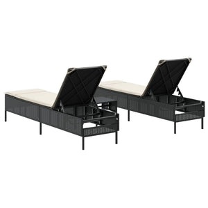 vidaXL 3-Piece Sun Lounger Set with Cushion Black Poly Rattan