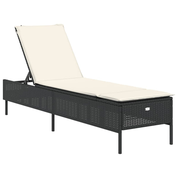 vidaXL 3-Piece Sun Lounger Set with Cushion Black Poly Rattan