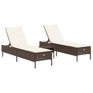 vidaXL 3-Piece Sun Lounger Set with Cushion Brown Poly Rattan