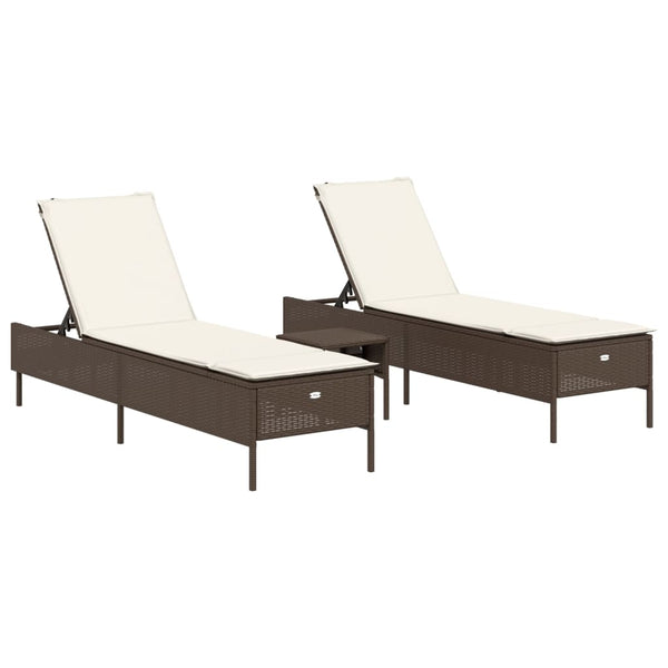 vidaXL 3-Piece Sun Lounger Set with Cushion Brown Poly Rattan