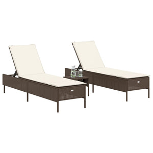 vidaXL 3-Piece Sun Lounger Set with Cushion Brown Poly Rattan