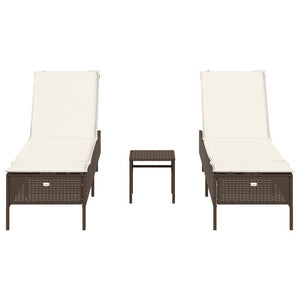vidaXL 3-Piece Sun Lounger Set with Cushion Brown Poly Rattan